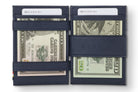 Open view of Essenziale Magic Coin Wallet Vegan in Cactus Blue with money inside.