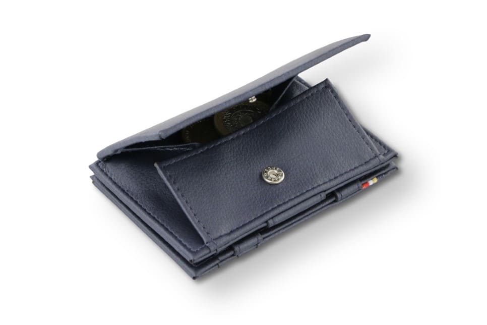 Back view of Essenziale Magic Coin Wallet Vegan in Cactus Blue with open coin pocket.