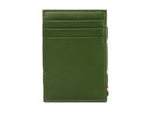Front view of the Essenziale Magic Coin Wallet Vegan in Cactus Green with 3 front pockets for cards.