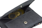 Back view of Essenziale Magic Coin Wallet in Carbon Black with open coin pocket.