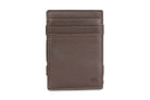 Front view of the Essenziale Magic Coin Wallet Nappa in Chocolate Brown with 3 front pockets for cards.