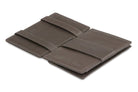 Open view of the  Essenziale Magic Coin Wallet Nappa in Chocolate Brown with the money strap to secure money.