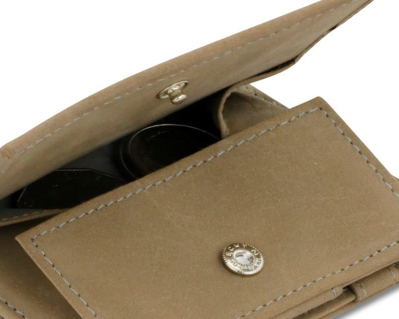 Back view of Essenziale Magic Coin Wallet in Metal Grey with open coin pocket.