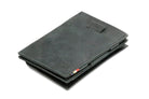 Front view of Cavare Magic Coin Wallet Card Sleeve Brushed in Brushed Black with pull tab.