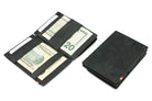 Front and open view of Cavare Magic Coin Wallet Card Sleeve in Brushed Black with pull tab, coin pocket, and money straps.