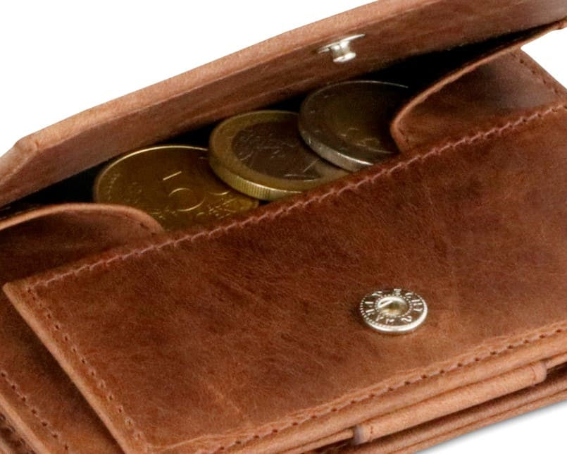 Back view of Cavare Magic Coin Wallet Card Sleeve Brushed in Brushed Brown with open coin pocket.
