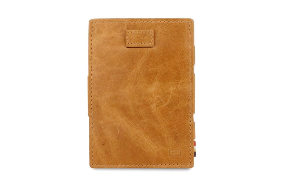 Front view of Cavare Magic Coin Wallet Card Sleeve Brushed in Brushed Cognac.