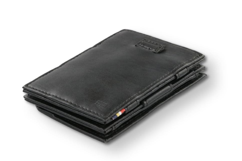 Front view of Cavare Magic Coin Wallet Card Sleeve Vegan in Cactus Black with pull tab.