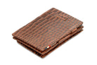 Front view of Cavare Magic Coin Wallet Card Sleeve Croco in Brown with pull tab.