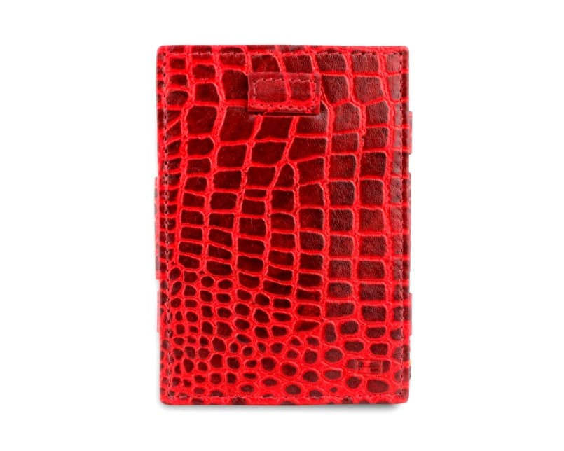 Front view of Cavare Magic Coin Wallet Card Sleeve Croco in Burgundy.