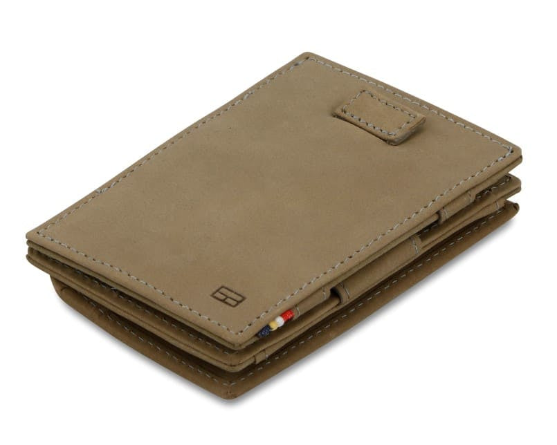 Front view of Cavare Magic Coin Wallet Card Sleeve Vintage in Metal Grey with pull tab.