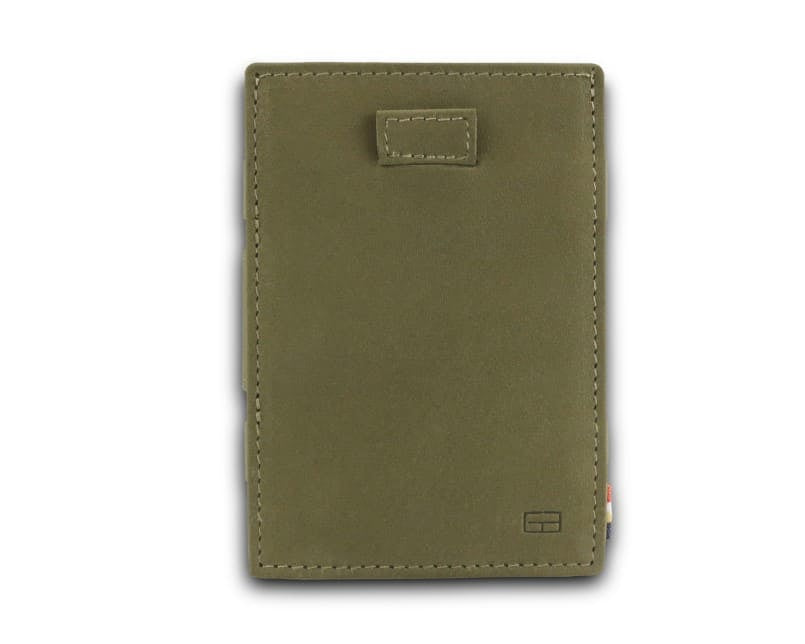 Front view of Cavare Magic Coin Wallet Card Sleeve Vintage in Olive Green.