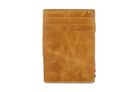 Front view of the Essenziale Magic Wallet Brushed in Brushed Cognac with 3 front card slots.