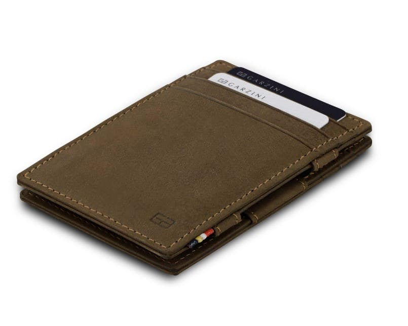 front view of the essenziale wallet in java brown