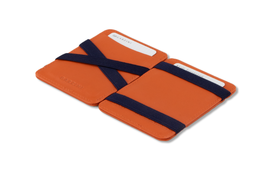 Open view of the Urban  Magic Wallet in Orange-Blue.