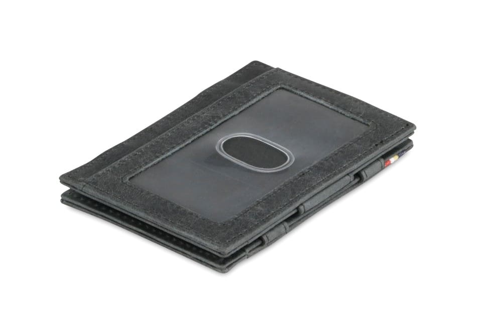 Back view of Essenziale Magic Wallet ID Window Brushed in Brushed Black with an ID window.