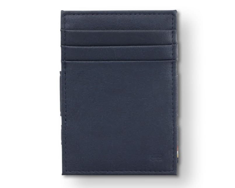 Front view of the Essenziale Magic Wallet ID Window Vegan in Cactus Blue with 3 front card slots.
