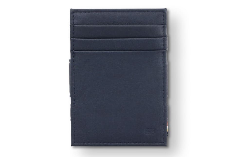 Front view of the Essenziale Magic Wallet ID Window Vegan in Cactus Blue with 3 front card slots.