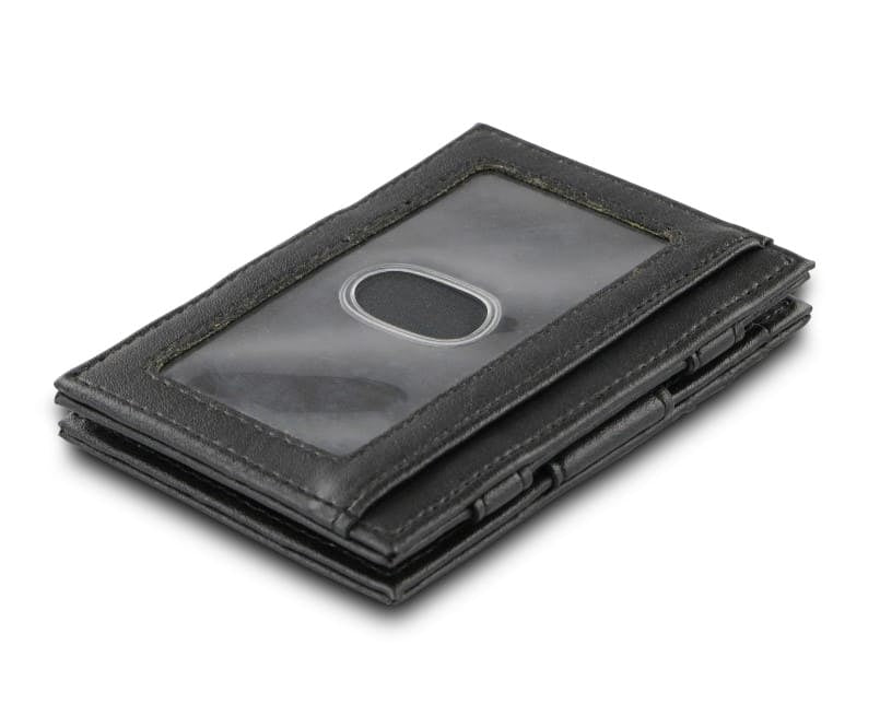 Back view of Essenziale Magic Wallet ID Window Vegan in Cactus Black with an ID window.