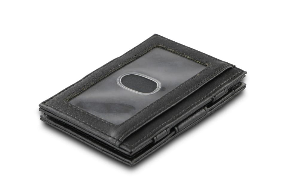 Back view of Essenziale Magic Wallet ID Window Vegan in Cactus Black with an ID window.