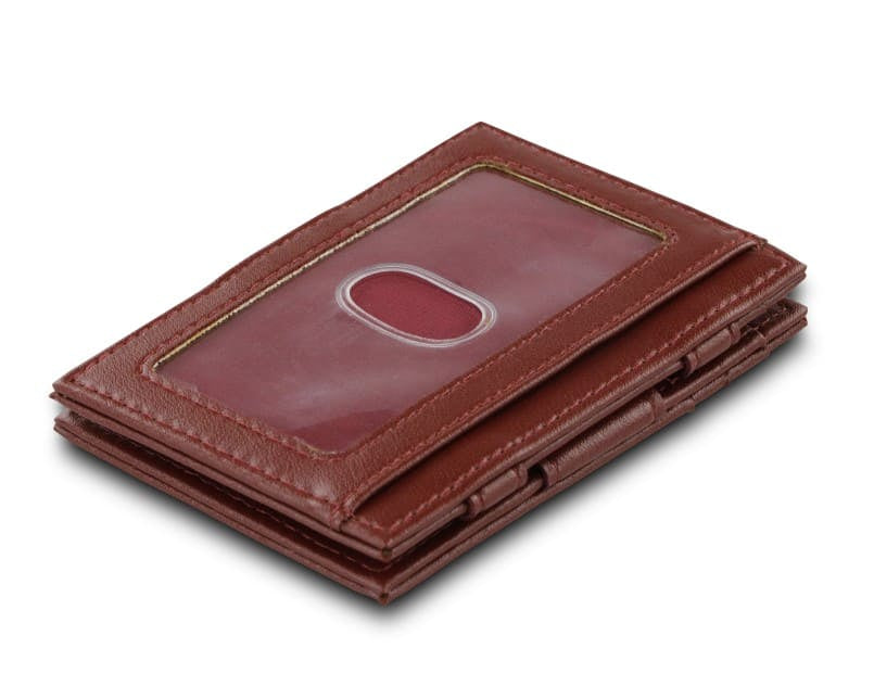 Back view of Essenziale Magic Wallet ID Window Vegan in Cactus Burgundy with an ID window.