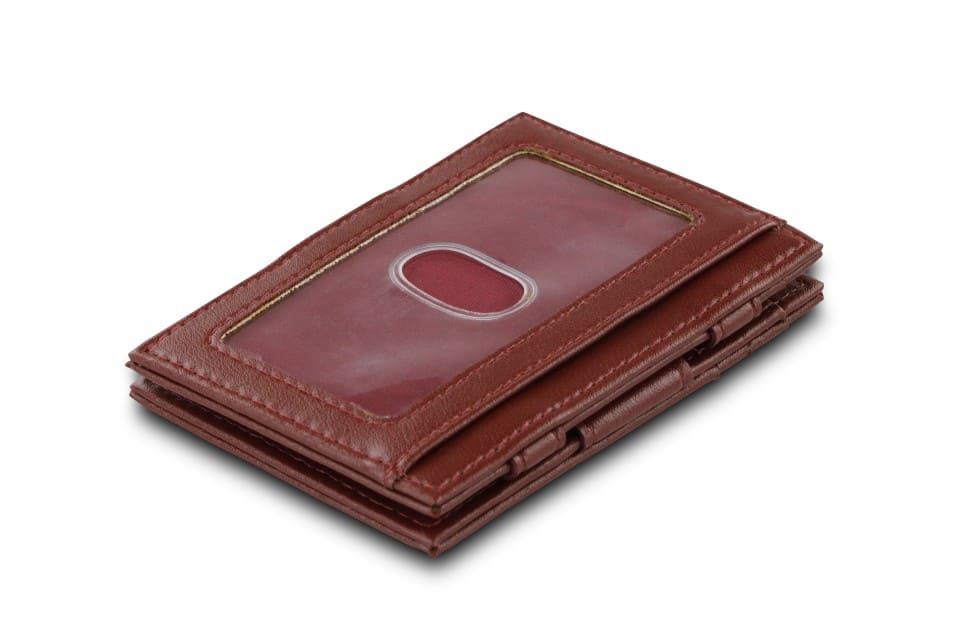 Back view of Essenziale Magic Wallet ID Window Vegan in Cactus Burgundy with an ID window.