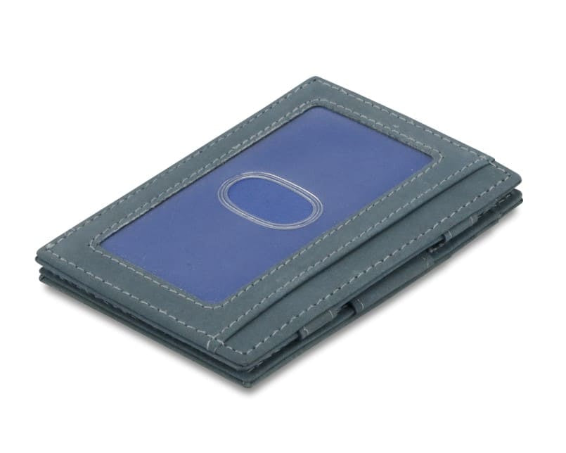 Back view of Essenziale Magic Wallet ID Window Vintage in Sapphire Blue with an ID window.