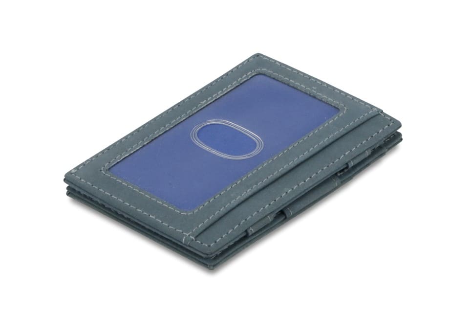 Back view of Essenziale Magic Wallet ID Window Vintage in Sapphire Blue with an ID window.