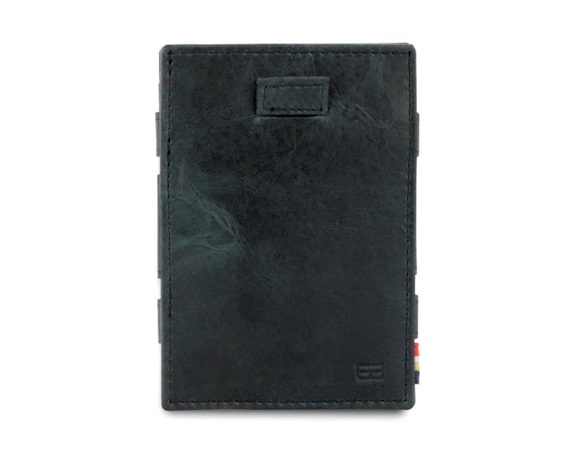 Front view of Cavare Magic Wallet Brushed in Brushed Black with pull tab.