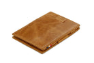 Front view of Cavare Magic Wallet Brushed in Brushed Cognac with pull tab.