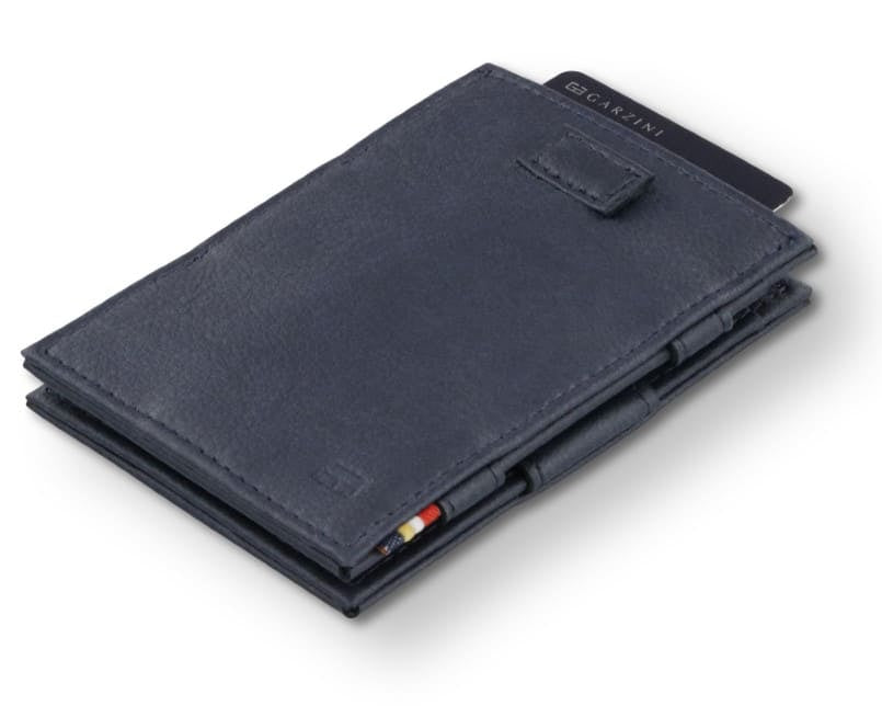 Front view of Cavare Magic Wallet Card Sleeve Cactus in Cactus Blue with pull tab and card pulling out.