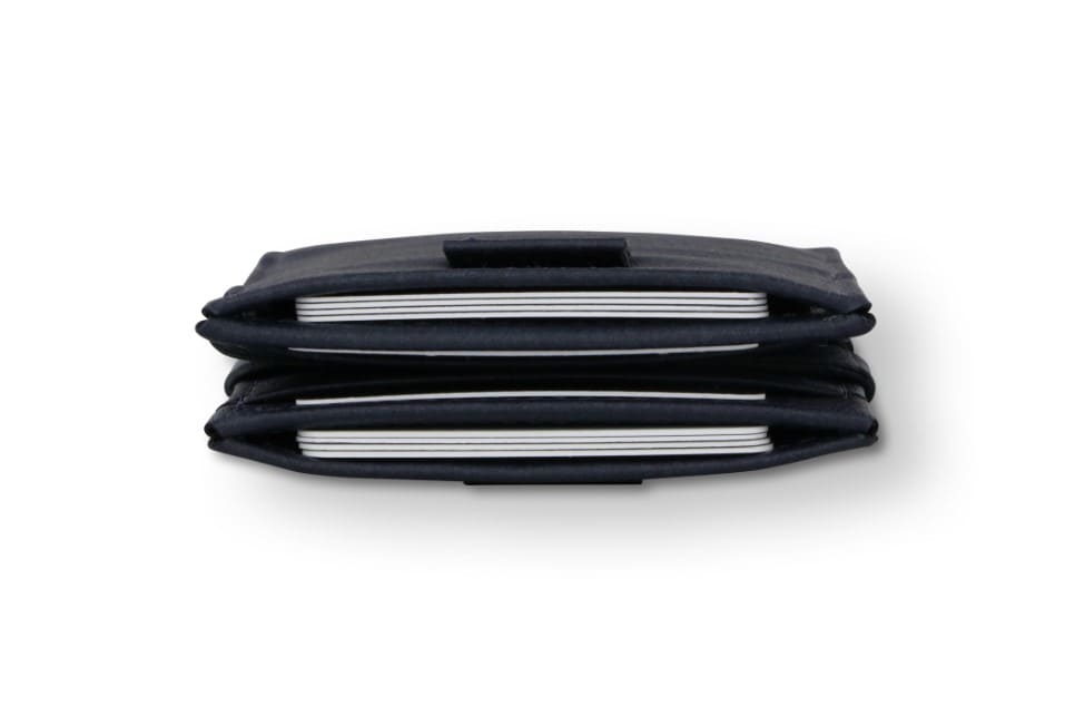 Top view of the Cavare Magic Wallet Card Sleeve Cactus in Cactus Blue with cards inside.