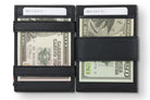 Open view of the Cavare Magic Wallet Card Sleeve Cactus in Cactus Black with money inside