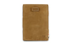 Front view of Cavare Magic Wallet Vintage in camel brown with pull tab.