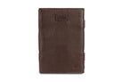 Front view of Cavare Magic Wallet Card Sleeve Nappa  in Chocolate Brown with pull tab.