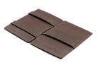 Open Cavare Magic Wallet Card Sleeve Nappa  in Chocolate Brown with pull tab, and money straps.