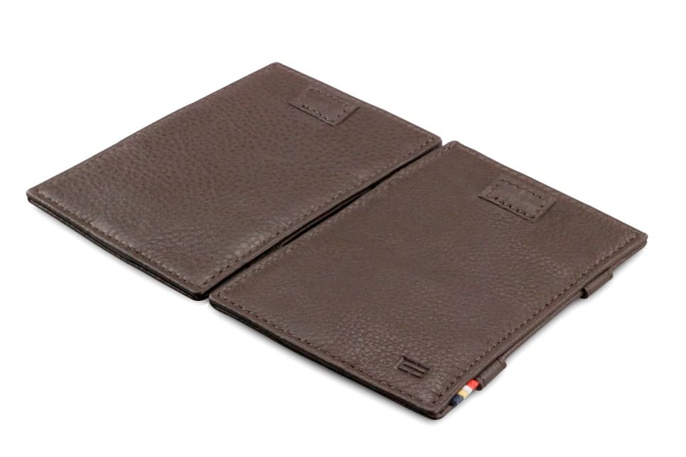 Front and back view of Cavare Magic Wallet Card Sleeve Nappa  in Chocolate Brown.