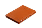 Front view of Cavare Magic Wallet Card Sleeve Nappa  in Cognac Brown with pull tab.