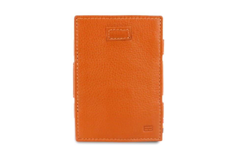 Front view of Cavare Magic Wallet Card Sleeve Nappa  in Cognac Brown with pull tab.