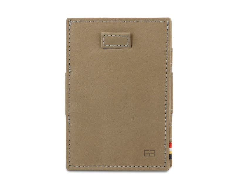 Front view of Cavare Magic Wallet Vintage in Metal Grey with pull tab.