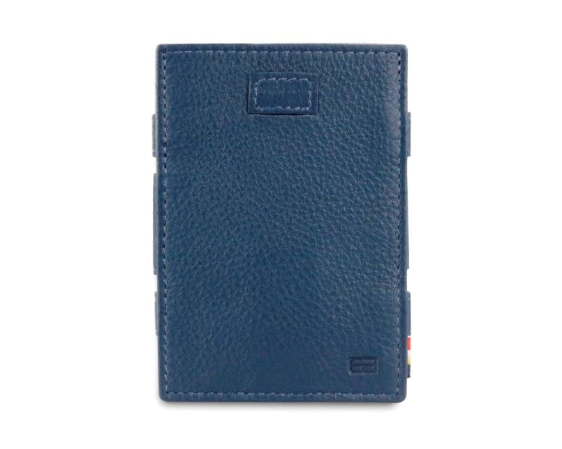 Front view of Cavare Magic Wallet Card Sleeve Nappa  in Navy Blue with pull tab.