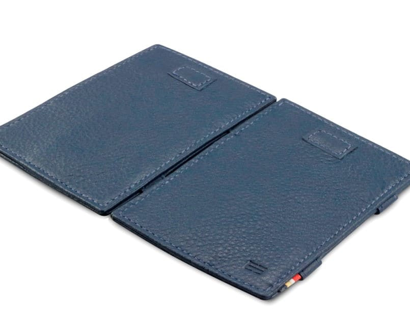 Front and back view of Cavare Magic Wallet Card Sleeve Nappa  in Navy Blue.