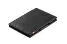 Front view of Cavare Magic Wallet Card Sleeve Nappa  in Raven Black with pull tab.