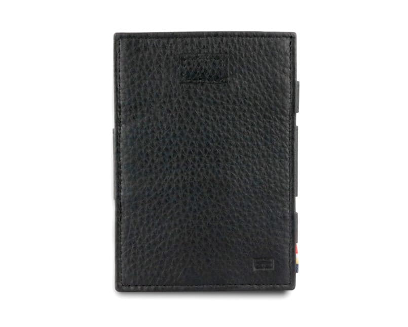 Front view of Cavare Magic Wallet Card Sleeve Nappa  in Raven Black with pull tab.