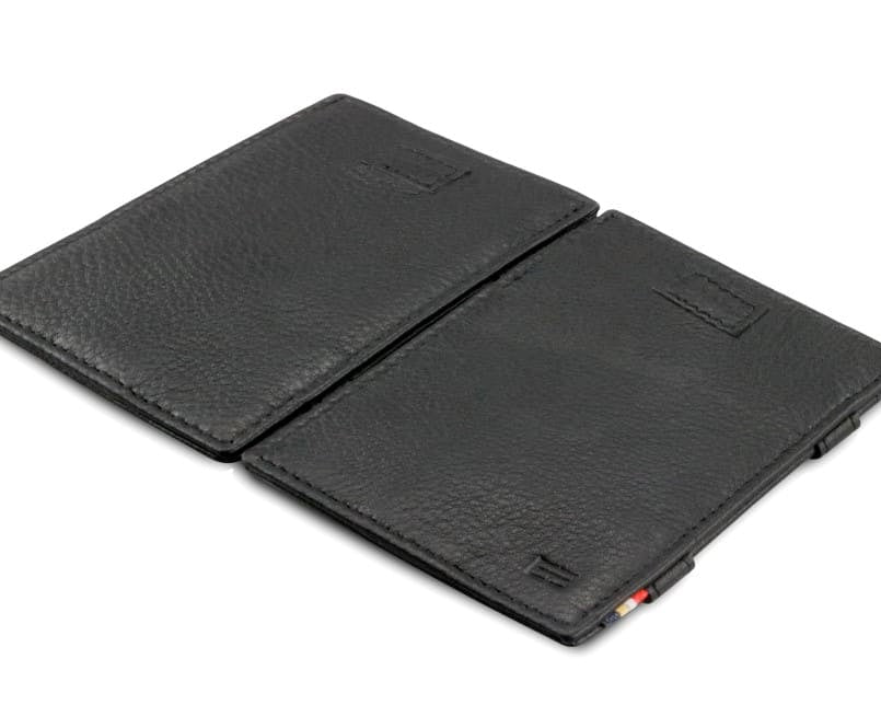 Front and back view of Cavare Magic Wallet Card Sleeve Nappa  in Raven Black.