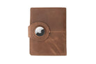Backview with the AirTag of the AirTag Passport Holder in Brushed Brushed Brown.