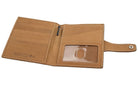 Open inside view with AirTag of the AirTag Passport Holder in Vintage Camel Brown