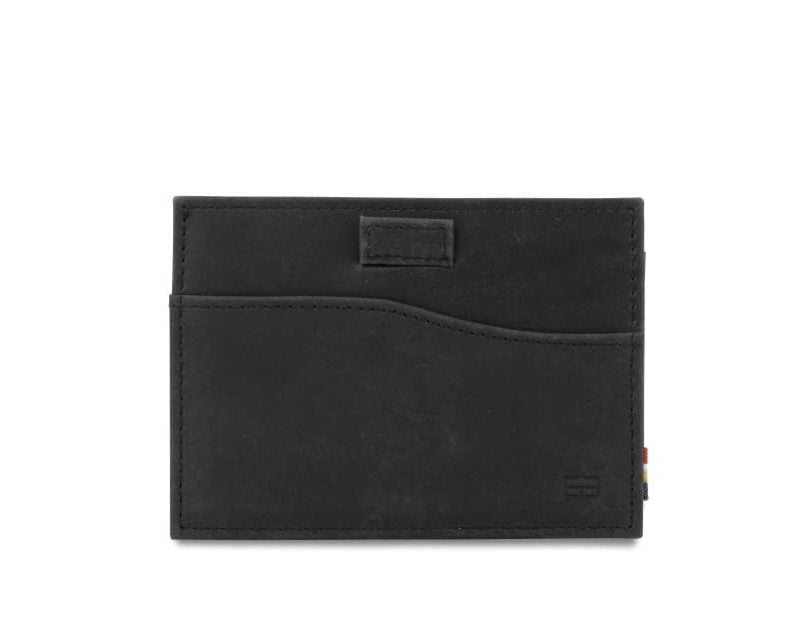 Front view of Leggera Card Holder Brushed in Brushed Black with a pull tab.