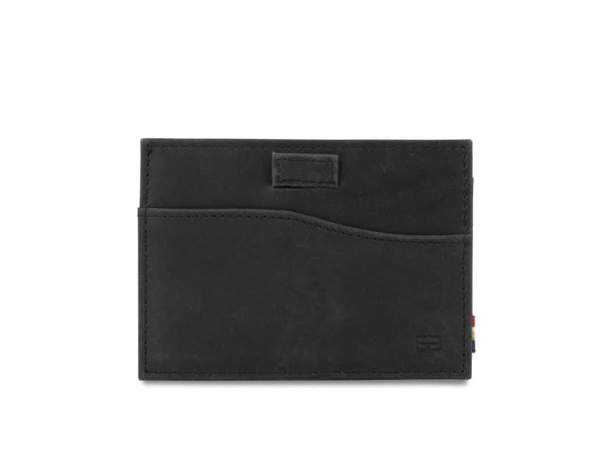 Front view of Leggera Card Holder Brushed in Brushed Black with a pull tab.