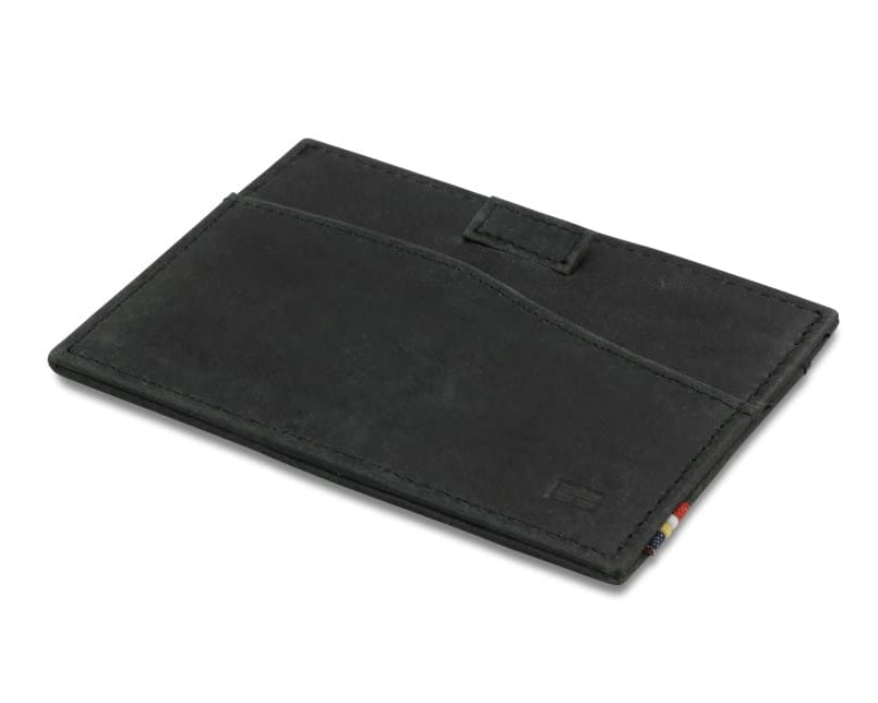 Back view of Leggera Card Holder Brushed in Brushed Black with a pull tab.
